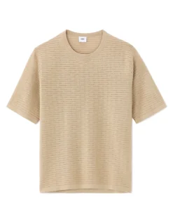 Boxy T-shirt van ajourbreisel met ronde hals - zand