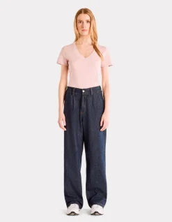 brede elastische taille jeans - raw