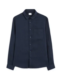 Casual regular fit 100% linnen hemd - marineblauw