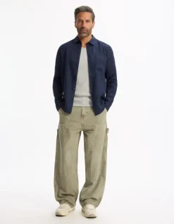 Casual regular fit 100% linnen hemd - marineblauw