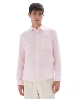 Casual regular fit overhemd 100% linnen - roze