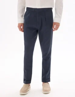 Chinobroek slim fit katoen-linnen - marineblauw