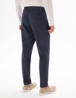 Chinobroek slim fit katoen-linnen - marineblauw