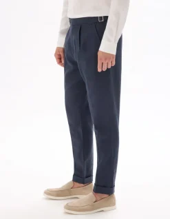 Chinobroek slim fit katoen-linnen - marineblauw