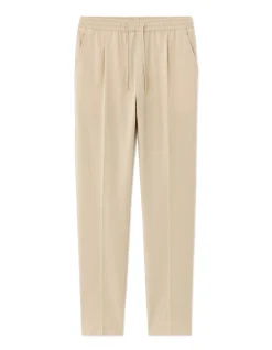 Comfortabele straight stretch broek in keperstof - beige