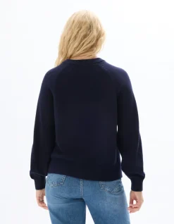Dames trui ronde hals met sierknopen - marineblauw