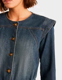 Denim jumpsuit met ronde hals - blauw