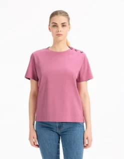 Dik katoenen T-shirt met knopen - roze