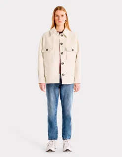 Donsjack met overhemdkraag - beige