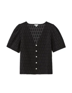 Doorknoopbloes van broderie anglaise - zwart