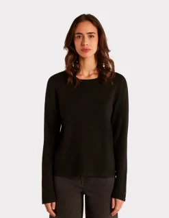 Ecovero soepele ronde hals viscose trui - zwart