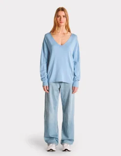 Ecovero soepele V-hals viscose trui - lichtblauw