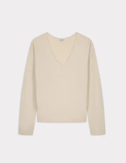 Ecovero soepele viscose trui met V-hals - beige