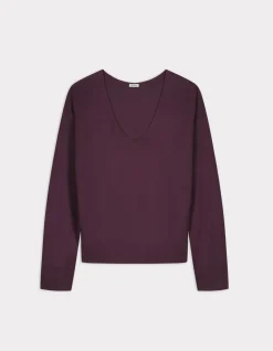 Ecovero soepelvallende V-hals viscose trui - paars