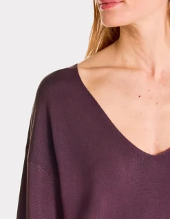 Ecovero soepelvallende V-hals viscose trui - paars