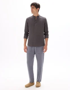 Effen broek 100% linnen - middenblauw