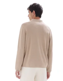 Effen gebreid overshirt - beige