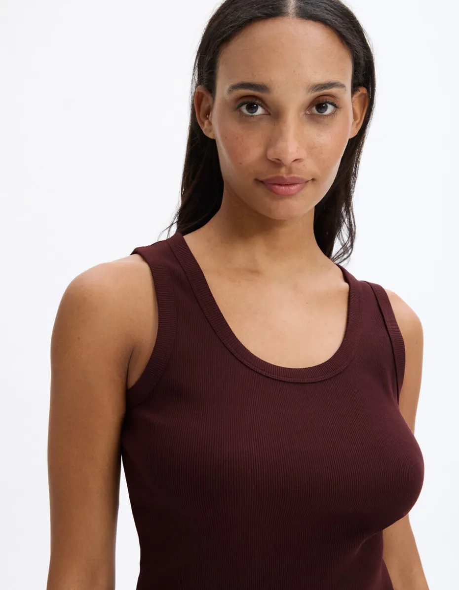 Effen geribbeld tanktopje - bruin
