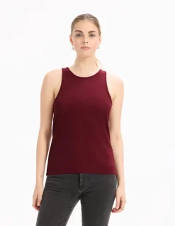 Effen geribbelde tanktop - bordeaux