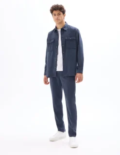 Effen overshirt in 100% TENCEL™ Lyocell - marineblauw