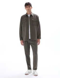 Effen overshirt van 100% TENCEL™ Lyocell - Kaki