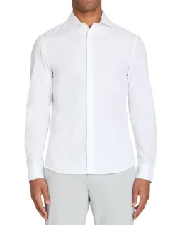 Effen slim-fit katoenen overhemd - wit
