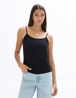 Effen tanktop met dunne bandjes - zwart