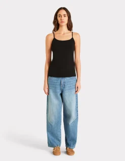Effen tanktop met dunne bandjes - zwart