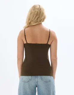 Effen tanktop met spaghettibandjes - kaki