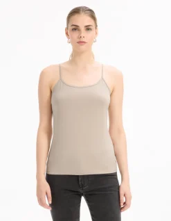 Effen tanktop met spaghettibandjes - beige