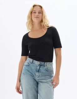Effen T-shirt met ronde hals - Zwart