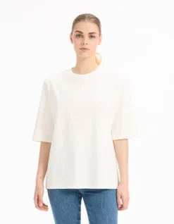 Effen T-shirt met schouderdetail - ecru