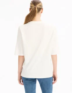 Effen T-shirt met schouderdetail - ecru