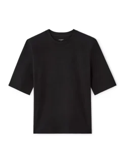 Effen T-shirt met schoudervullingen - Zwart