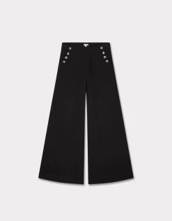 extra brede broek met decoratieve knopen - zwart