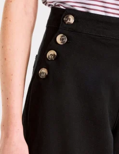 extra brede broek met decoratieve knopen - zwart