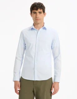 Extra slim fit overhemd stretch katoen - lichtblauw