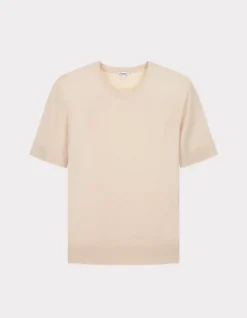 Fijn gebreide trui met korte mouwen - beige