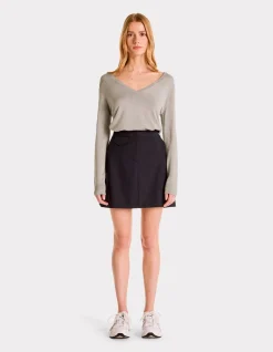 Fijn gebreide V-hals trui - lichtgrijs