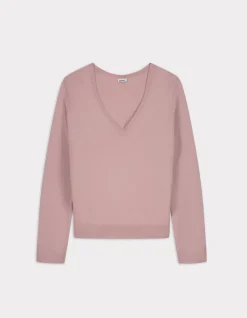 Fijn gebreide V-hals trui - roze