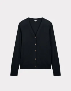 Fijngebreid vest met knoopjes - marineblauw
