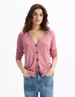 Fijngebreide knoopcardigan - roze