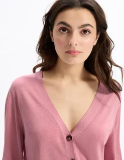 Fijngebreide knoopcardigan - roze
