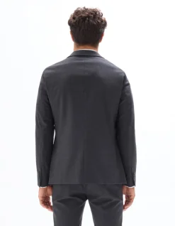Flanellen slim fit kostuumvest - donkergrijs
