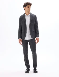 Flanellen slim fit kostuumbroek - donkergrijs