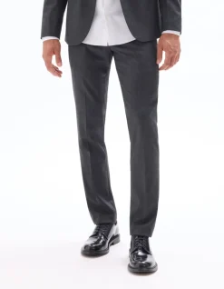 Flanellen slim fit kostuumbroek - donkergrijs