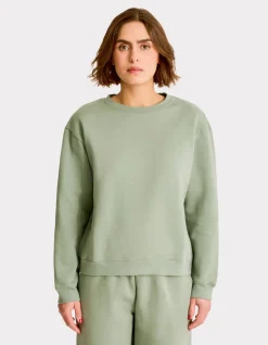Fleece sweatshirt met ronde hals - groen