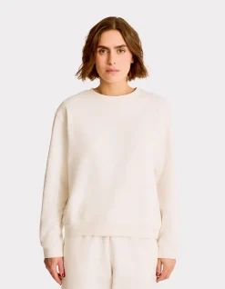Fleece sweatshirt met ronde hals - beige