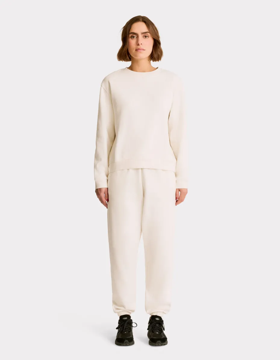 Fleece sweatshirt met ronde hals - beige