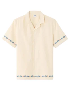Geborduurd regular fit hemd 100% katoen - beige